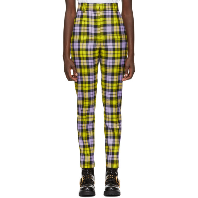 Purple Cropped Plaid Trousers Versace