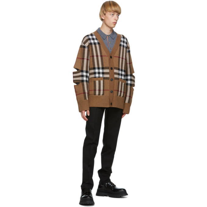 Burberry Brown Cashmere Check Cut-Out Cardigan Burberry