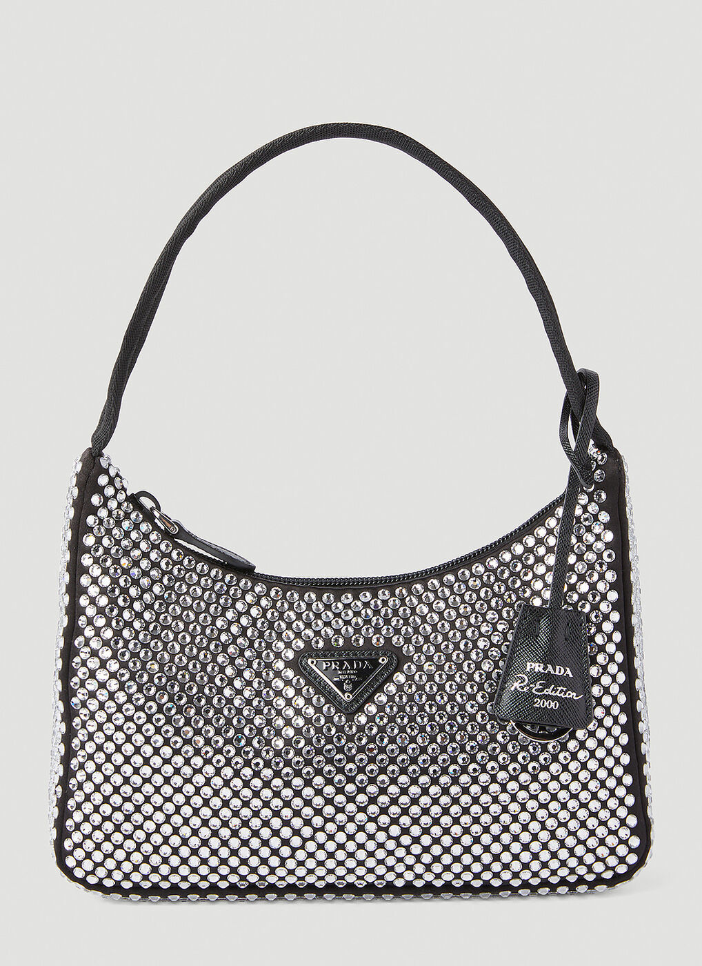 Crystal-Embellished Mini Handbag in Silver Prada