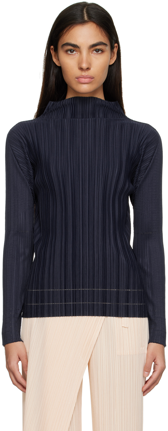 Pleats Please Issey Miyake Navy Soft Pleats Turtleneck Pleats Please ...