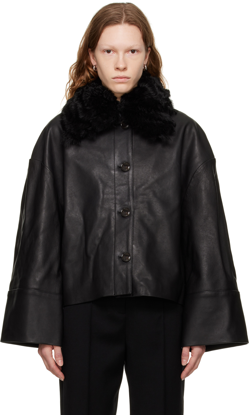 Photo: Totême Black Shearling Collar Leather Jacket