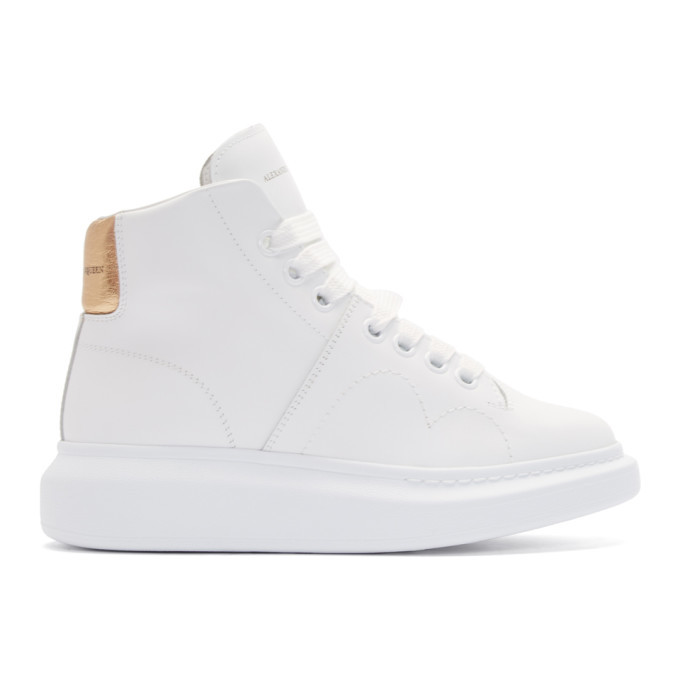 white and gold high top sneakers