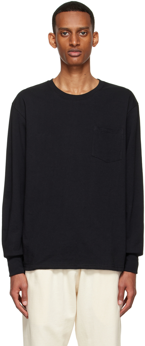 Bather Black Organic Cotton Long Sleeve T-Shirt Bather