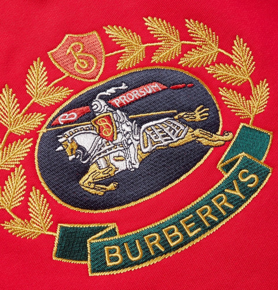 Burberry - Logo-Embroidered Fleece-back Cotton-Blend Jersey Hoodie - Men -  Red Burberry