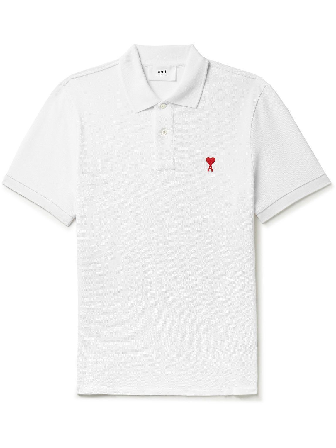 AMI PARIS - Logo-Embroidered Cotton-Piqué Polo Shirt - White