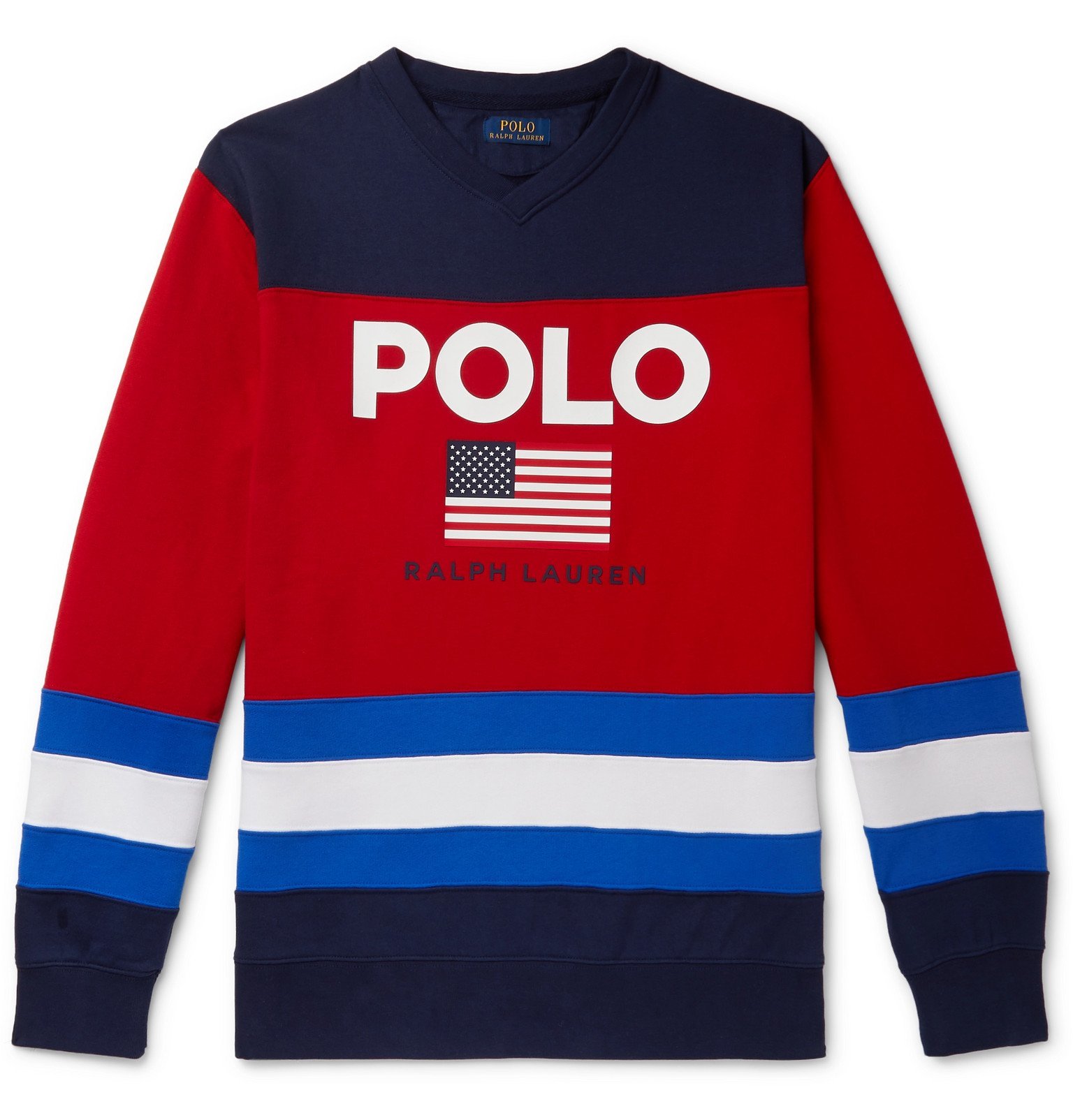 Polo Ralph Lauren - Logo-Print Colour-Block Fleece-Back Cotton-Blend Jersey  Sweatshirt - Red Polo Ralph Lauren
