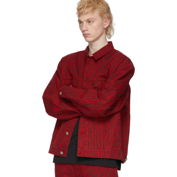 We11done Red Oversized Denim Zebra Print Jacket We11done