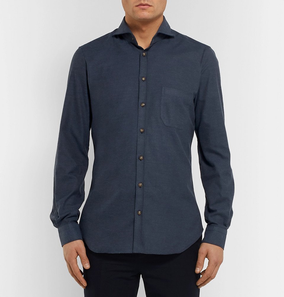 Thom Sweeney - Venus Slim-Fit Cutaway-Collar Cotton-Flannel Shirt - Men ...