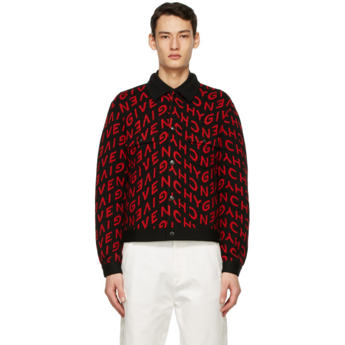 Givenchy Black and Red Wool Refracted Logo Bomber Jacket Givenchy