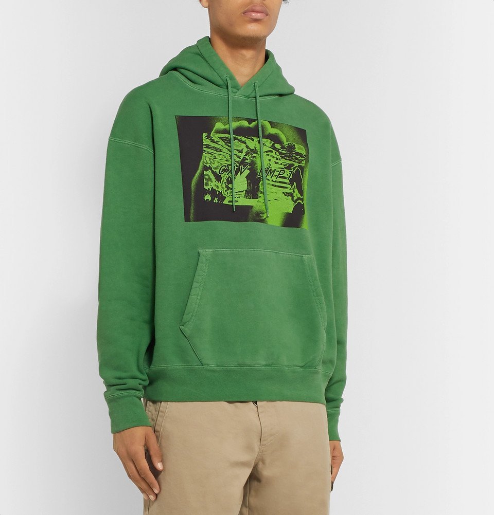 Cav Empt - Tut Card Printed Loopback Cotton-Jersey Hoodie - Green