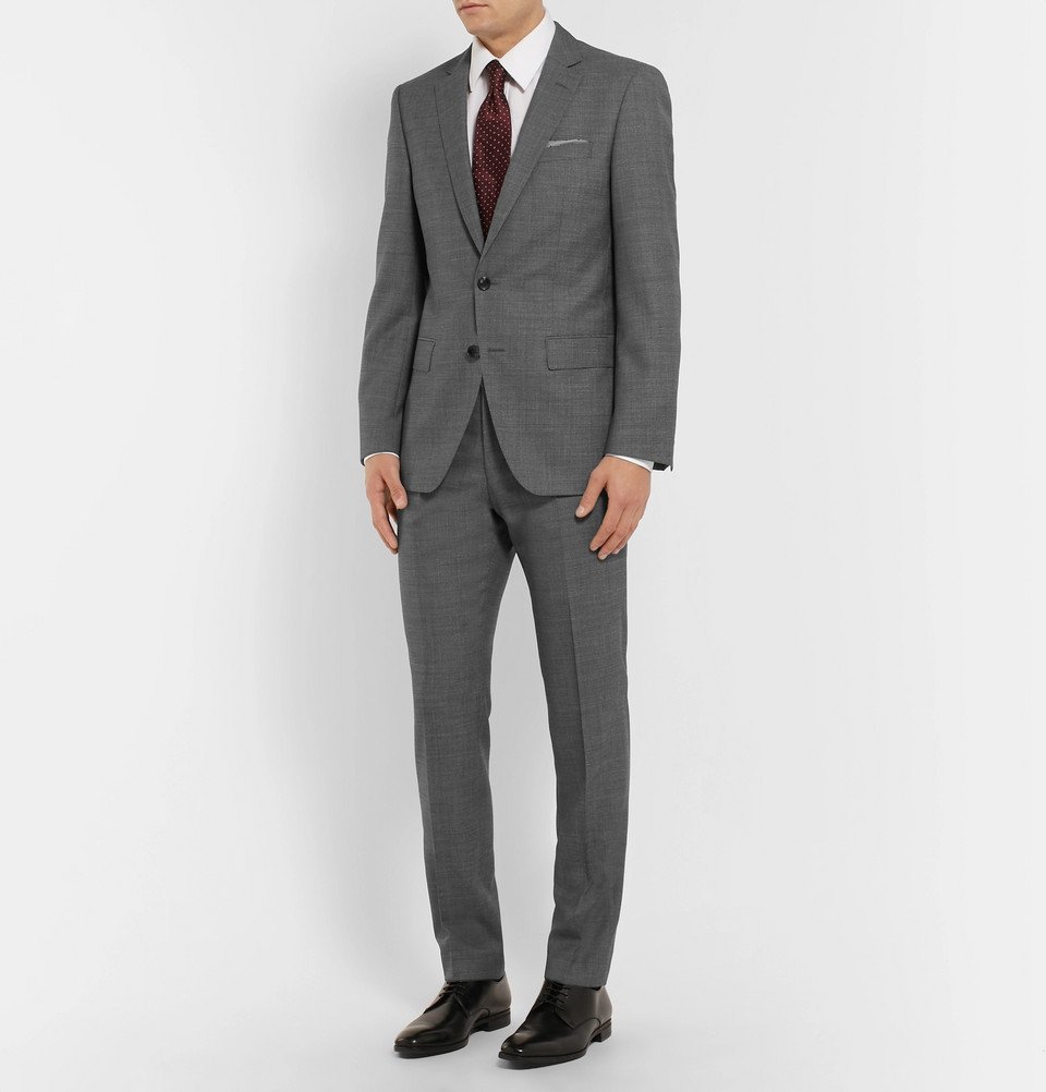 Hugo Boss - Grey Slim-Fit Mélange Super 130s Virgin Wool Suit - Men ...