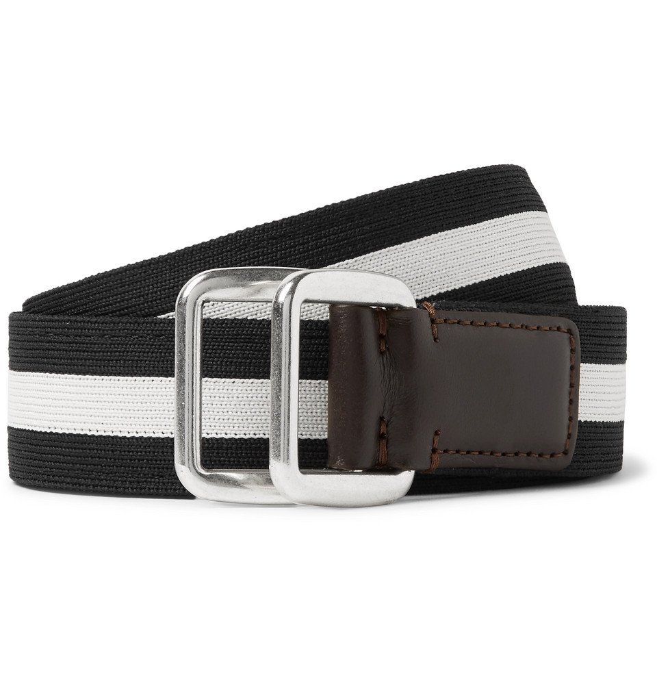 Moncler - 3.5cm Leather-Trimmed Striped Webbing Belt - Black Moncler