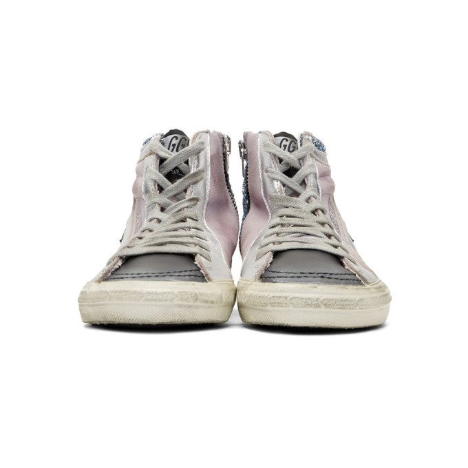 Golden Goose Purple and Blue Glitter Slide High-Top Sneakers Golden Goose  Deluxe Brand