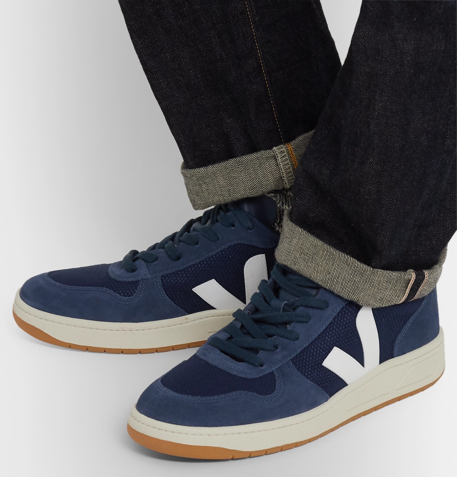 Veja - V-10 Leather-Trimmed Mesh and Suede Sneakers - Blue VEJA