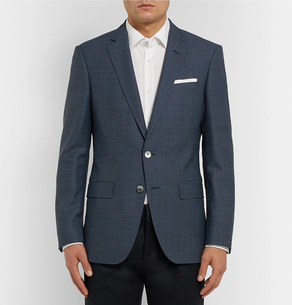 Hugo Boss - Navy Hutsons Slim-Fit Checked Virgin Wool Blazer - Men ...