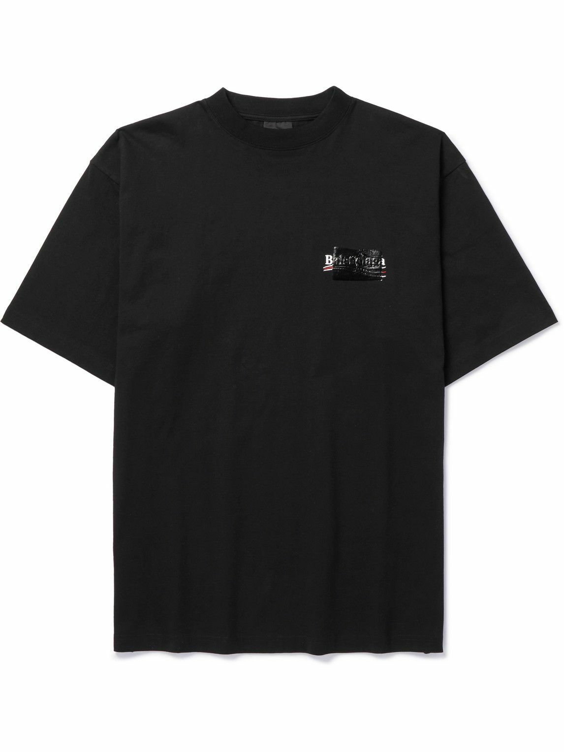 Photo: Balenciaga - Gaffer Oversized Logo-Embroidered Appliquéd Cotton-Jersey T-Shirt - Black