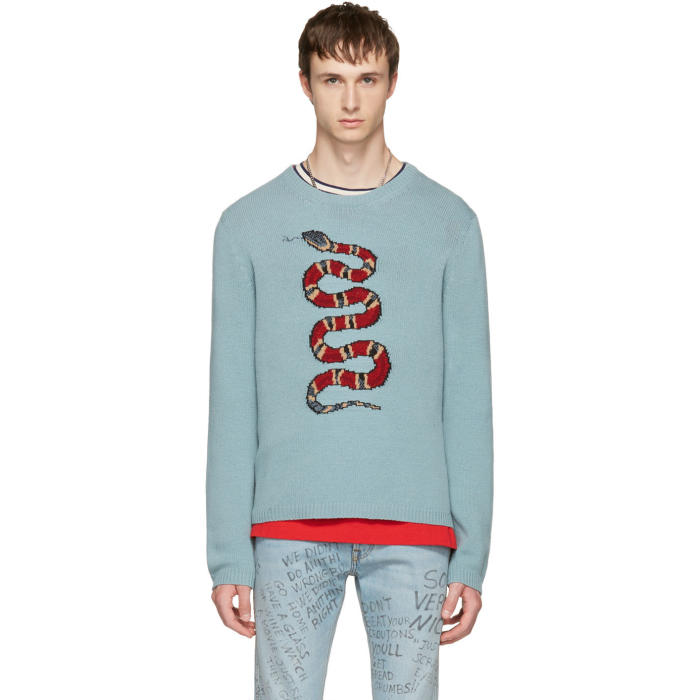 Gucci Blue Snake and Lightning Sweater Gucci