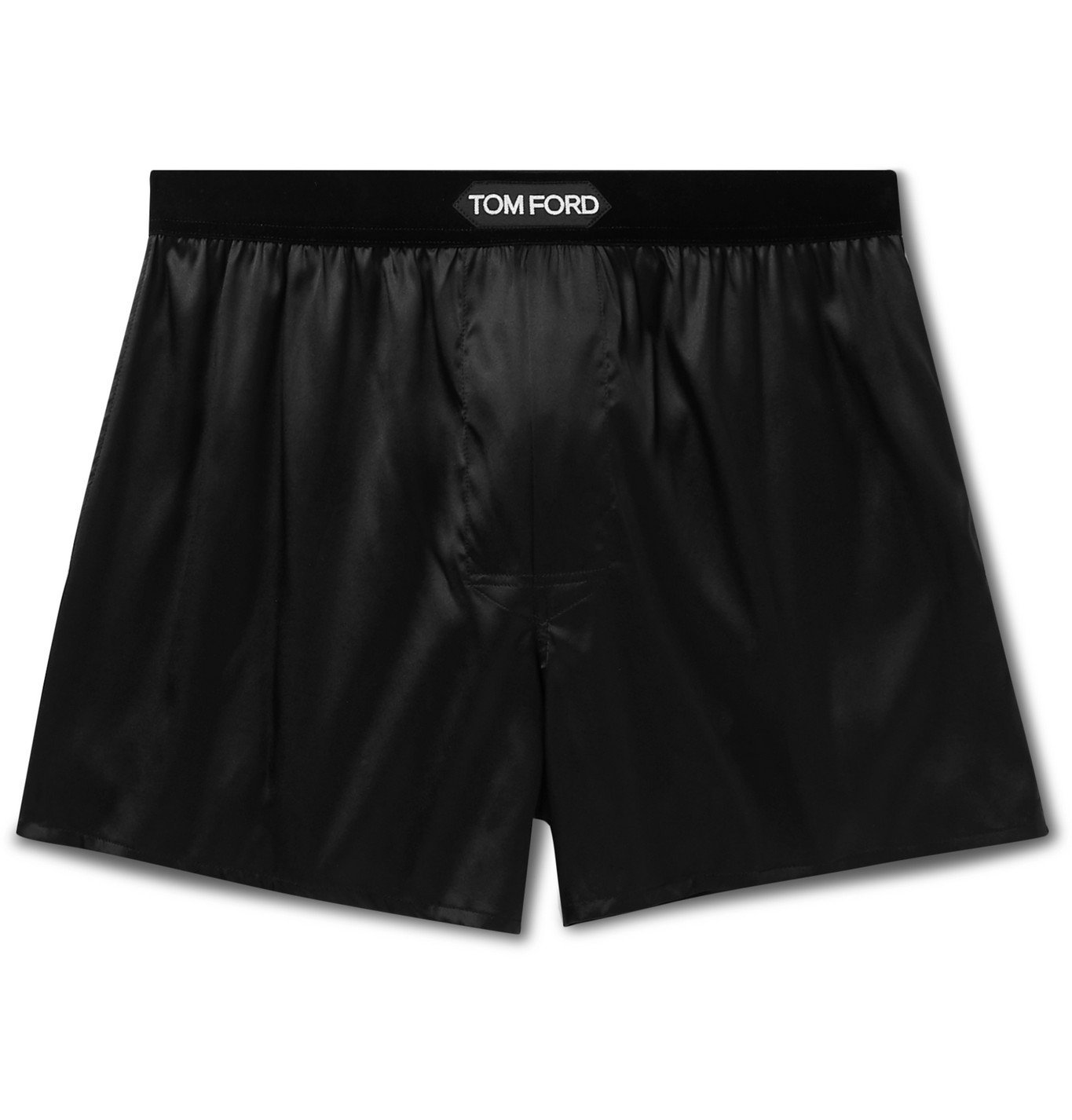 TOM FORD Velvet Trimmed Stretch Silk Satin Boxer Shorts Black TOM FORD