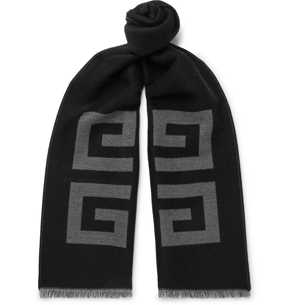 Givenchy - Fringed Logo-Intarsia Wool and Silk-Blend Scarf - Black Givenchy