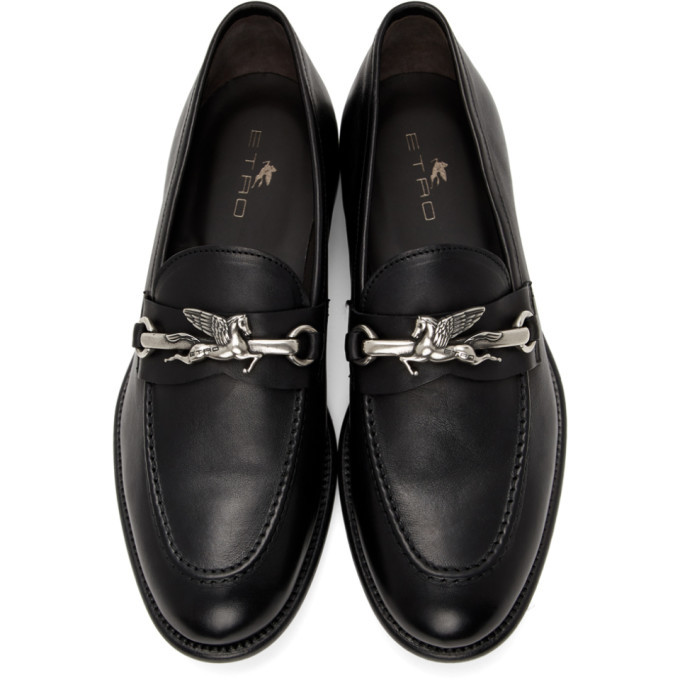 Etro Black Pegaso Loafers Etro