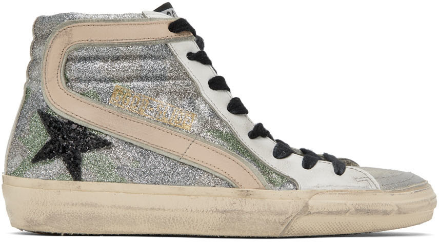 Golden Goose Silver & White Slide Classic High-Top Sneakers Golden ...