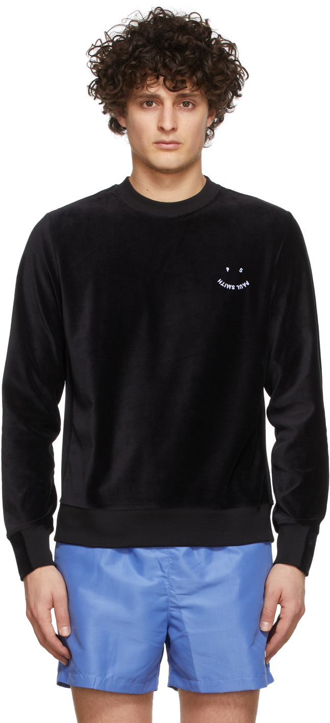 PS by Paul Smith Black Velour Happy Sweatshirt PS by Paul Smith