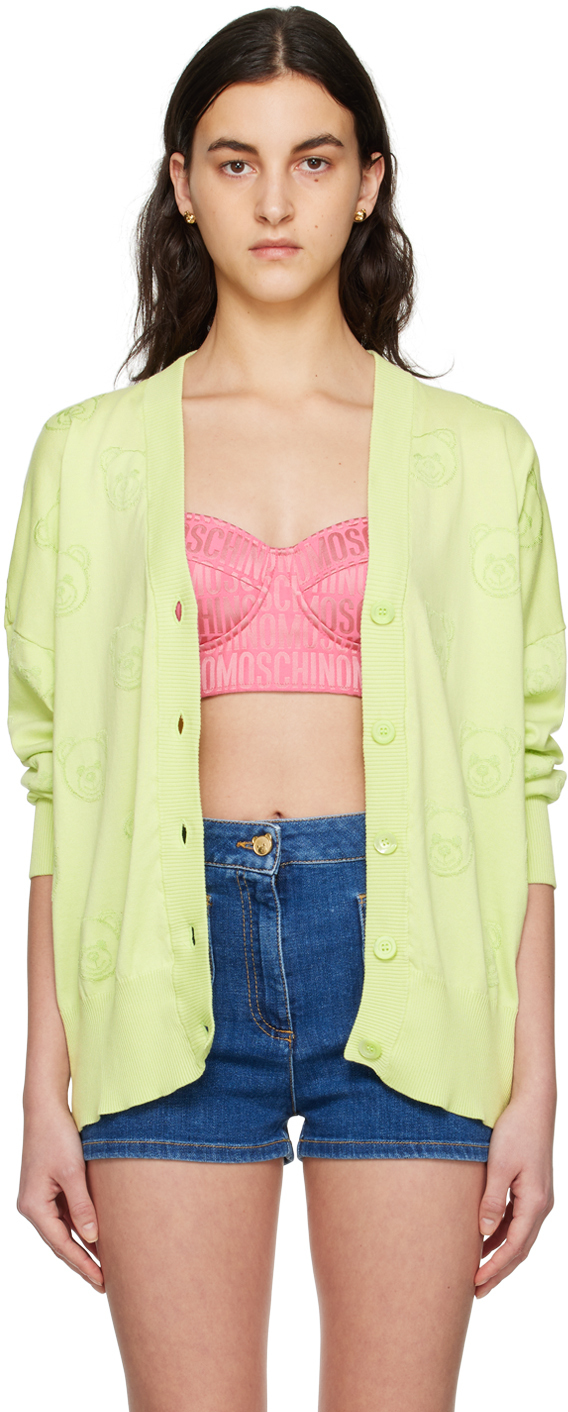 Moschino Off White Teddy-Embroidered Knitted Cardigan