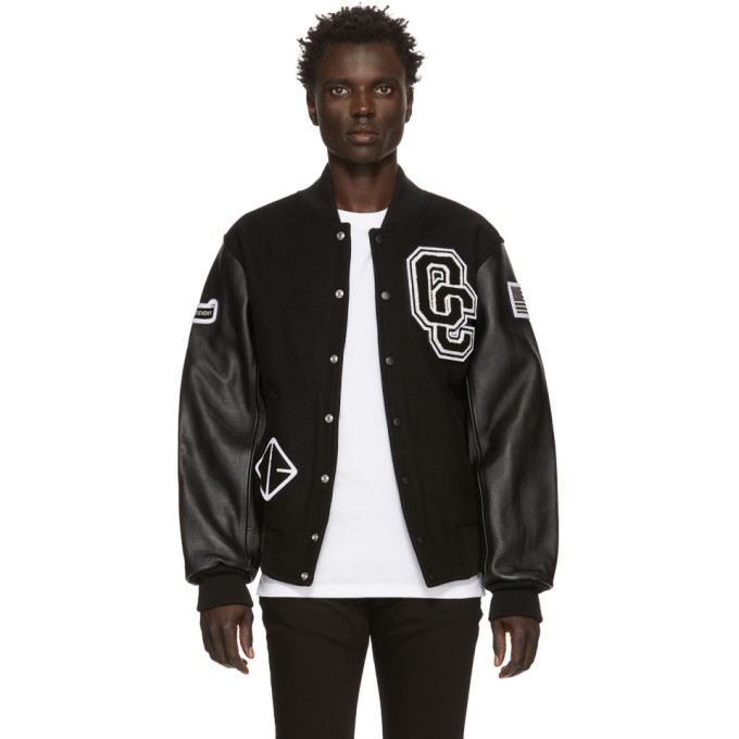 black varsity bomber jacket