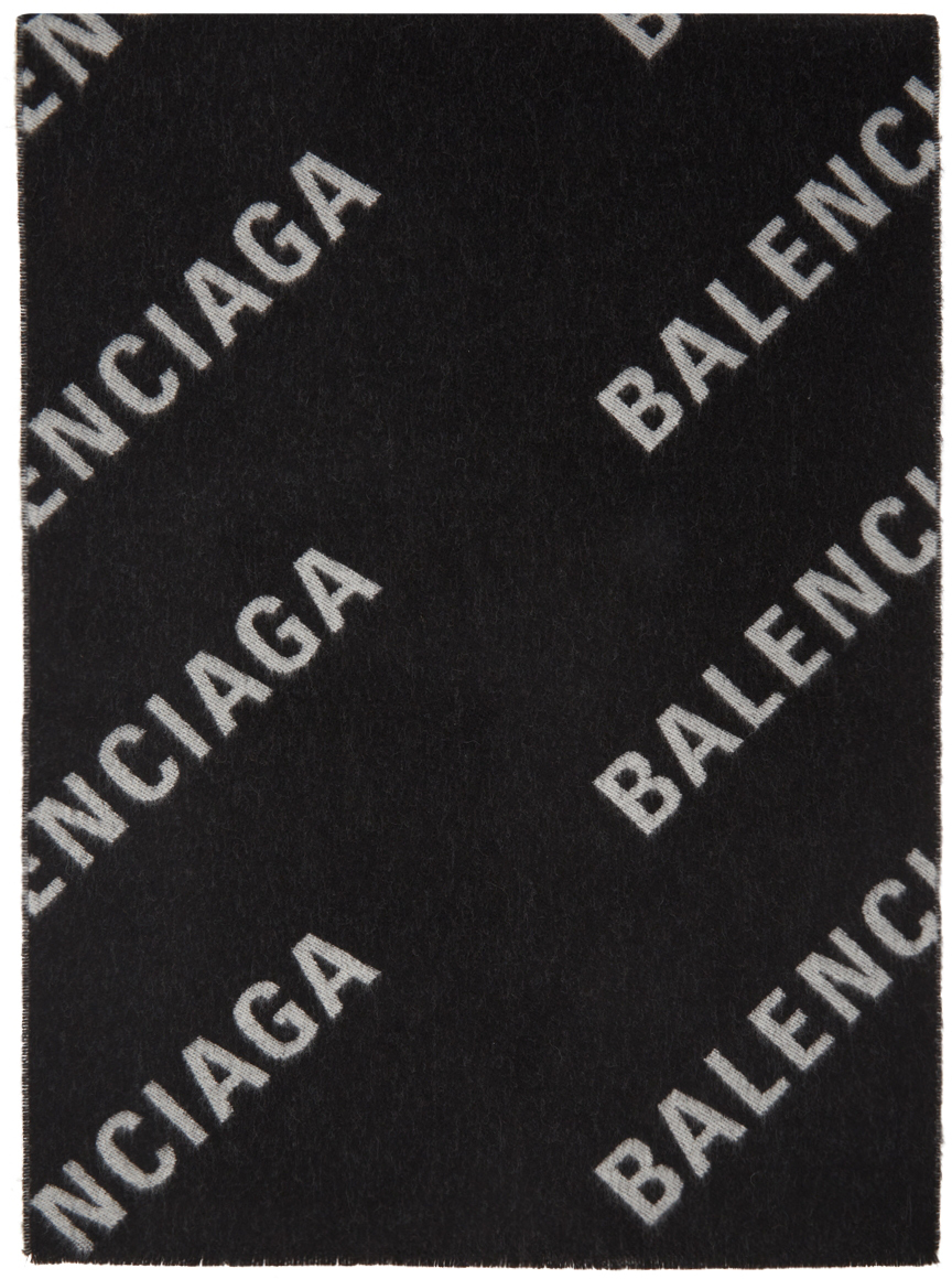 Balenciaga Black & Grey All Over Macro Scarf Balenciaga
