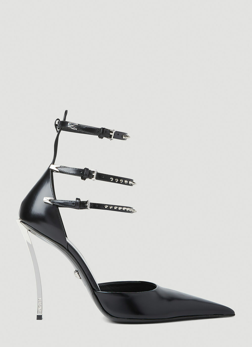 Versace Black Spiked Pin Point Heels | Lyst