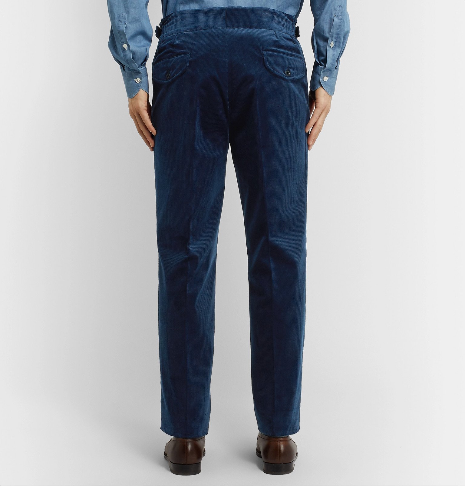 Rubinacci - Manny Pleated Cotton-Blend Corduroy Trousers - Blue Rubinacci