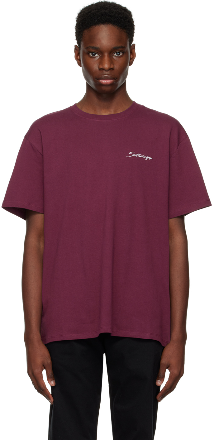 Saturdays NYC Burgundy Embroidered T-Shirt Saturdays NYC