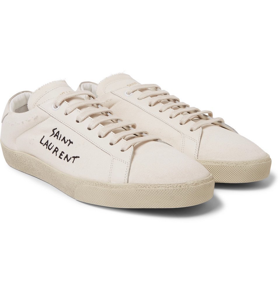 Saint Laurent - SL/06 Leather-Trimmed Distressed Canvas Sneakers 