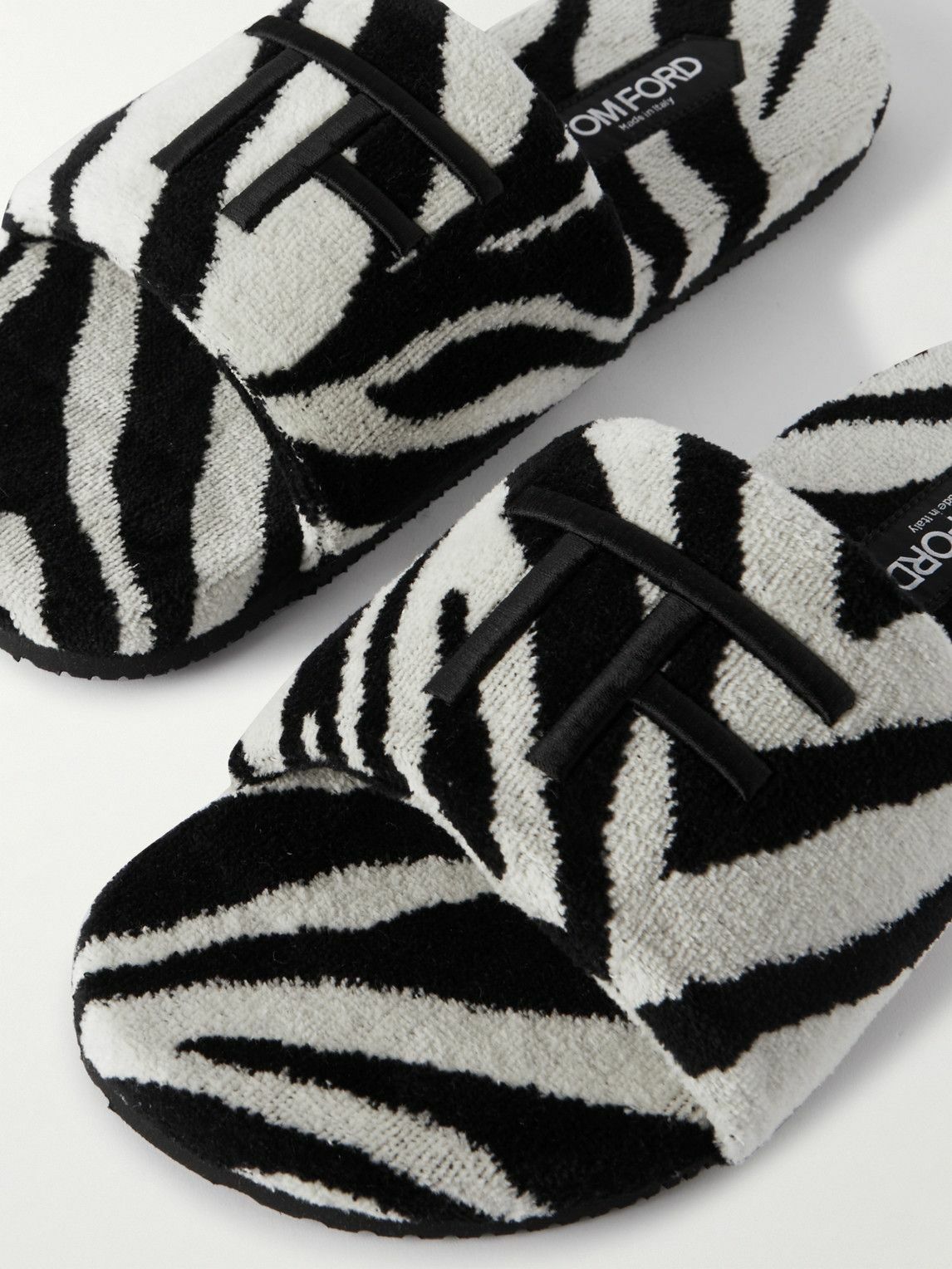 TOM FORD - Harrison Logo-Embroidered Zebra-Print Terry Sandals - White TOM  FORD