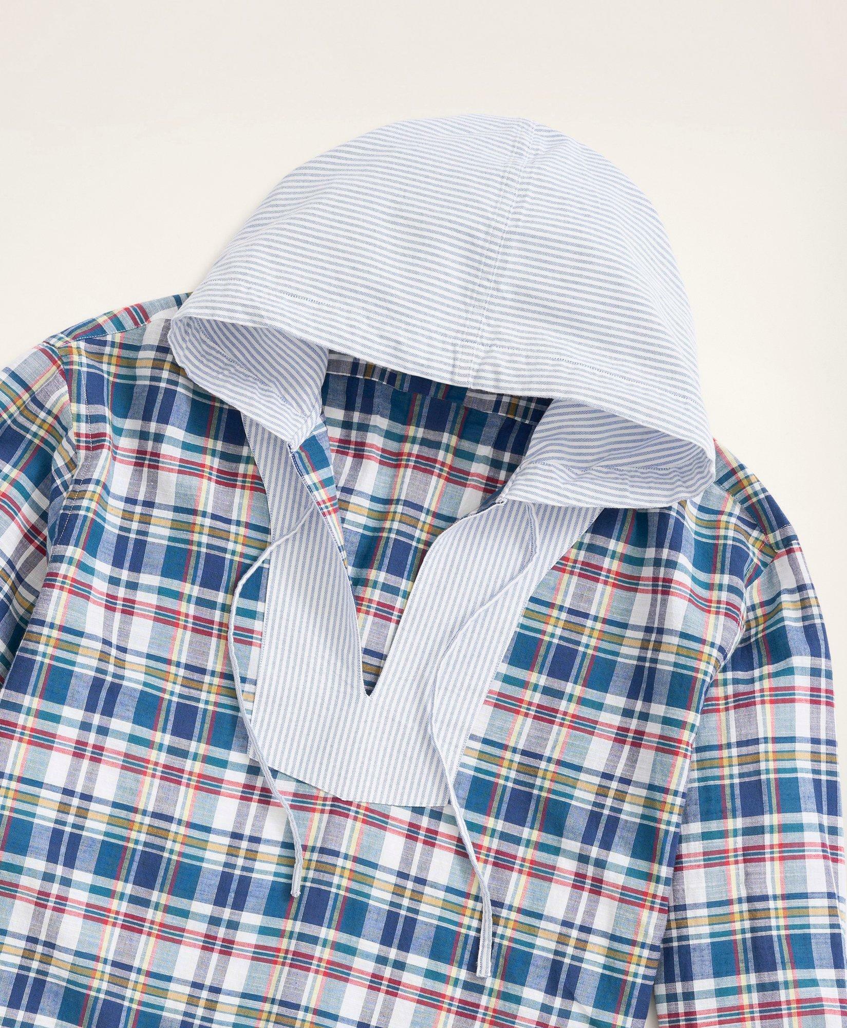 Brooks Brothers Men's Madras Pullover Hoodie | Teal