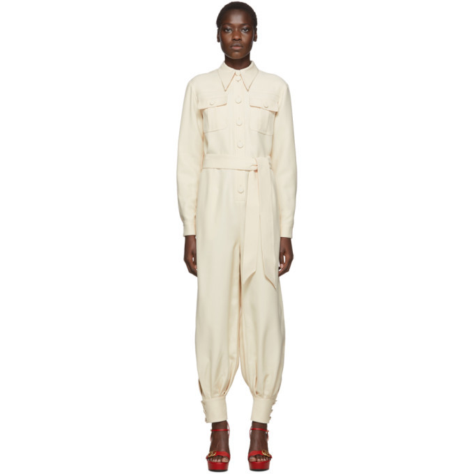 Gucci Off-White Crepe Belted Jumpsuit Gucci