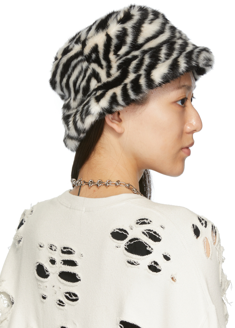 R13 Black \u0026 White Faux Fur Bucket Hat R13