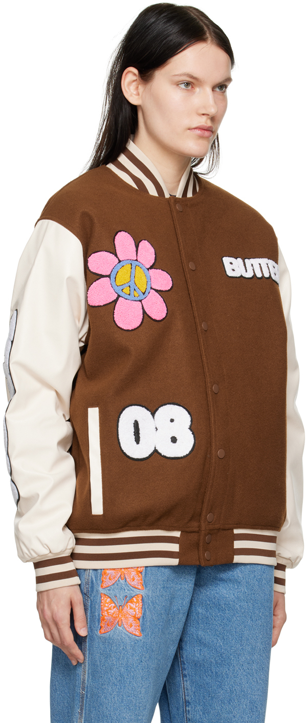 Butter Goods Brown 'World Peace' Varsity Jacket Butter Goods