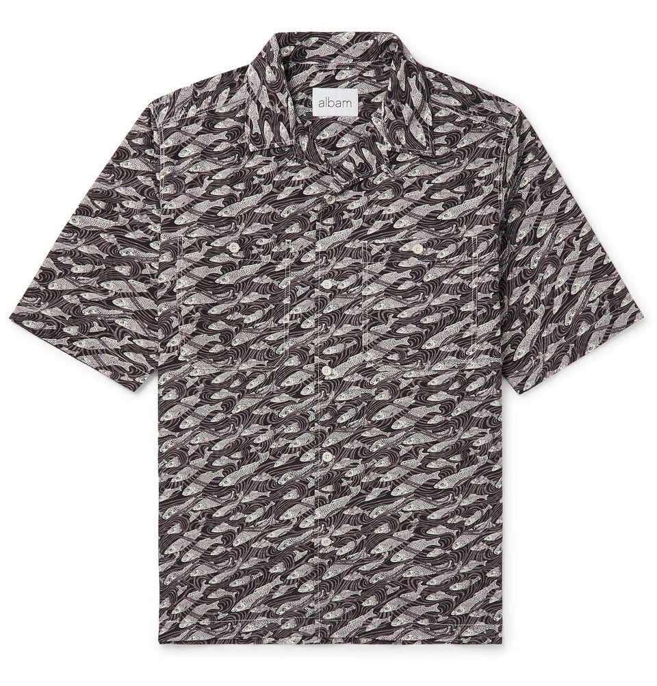 Albam - Camp-Collar Printed Cotton Shirt - Gray Albam