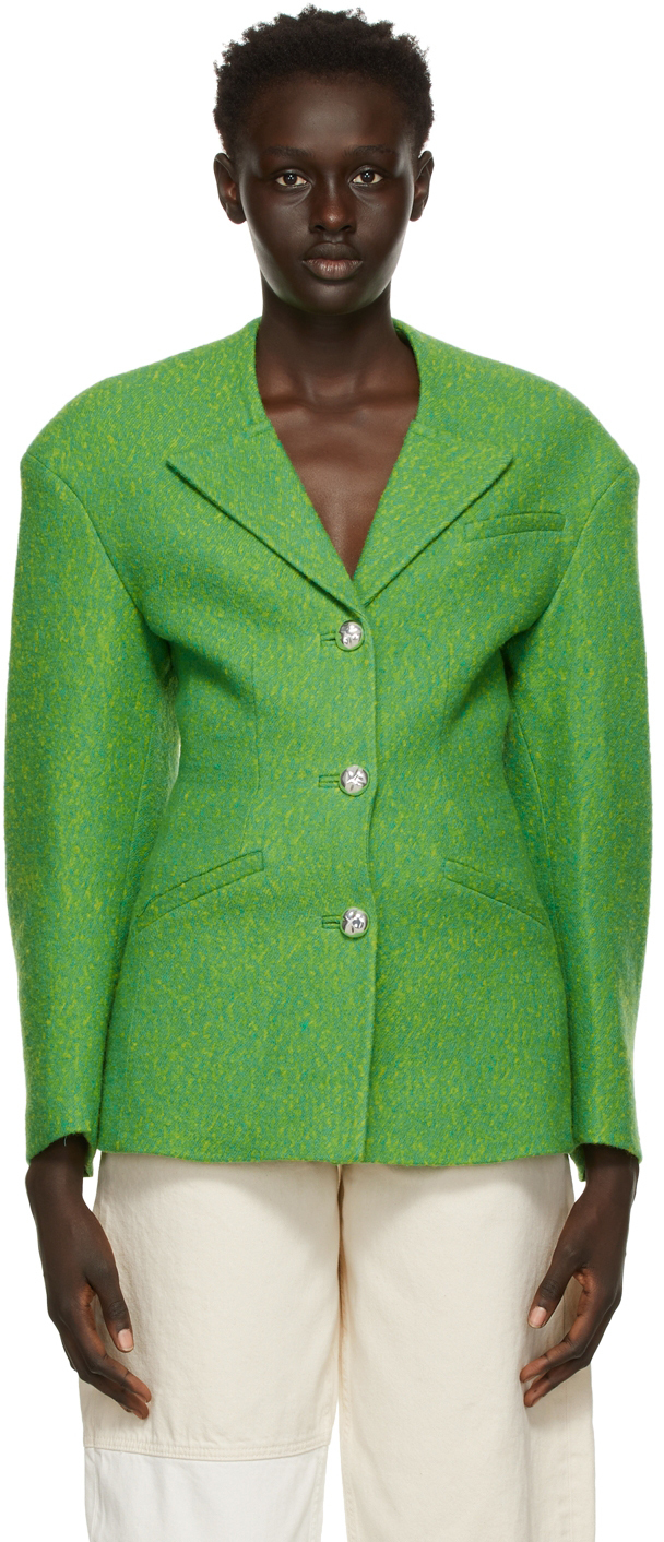 GANNI Green Pure Wool Fitted Blazer GANNI