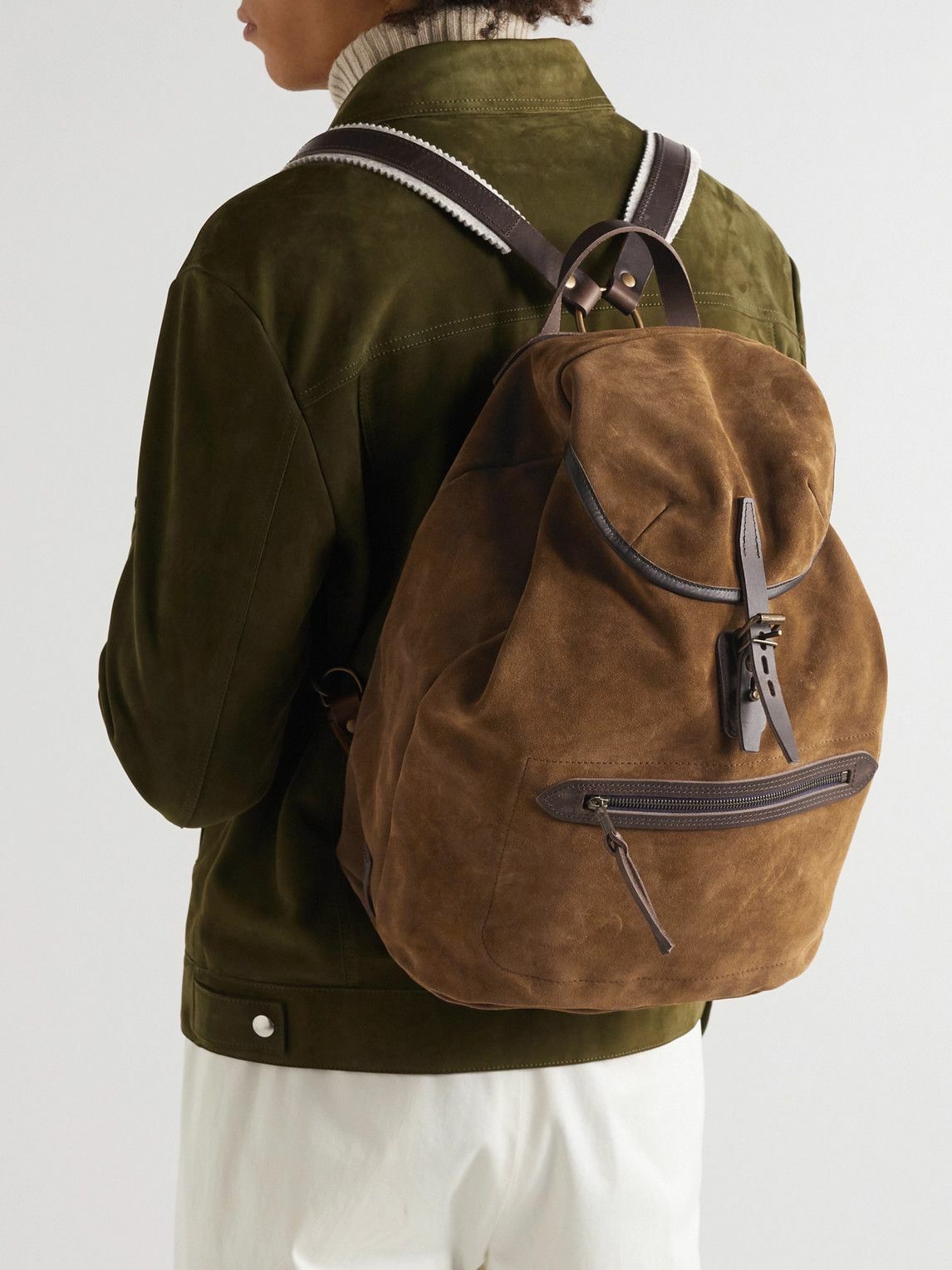 Bleu de Chauffe - Camp Leather-Trimmed Suede Backpack Bleu de Chauffe