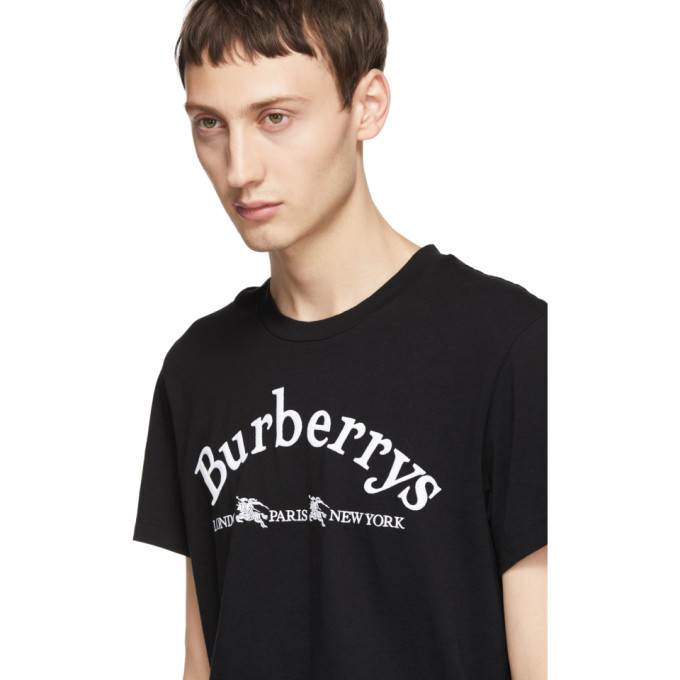 Burberry Black Archive Embroidered Logo Cotton T-Shirt Burberry