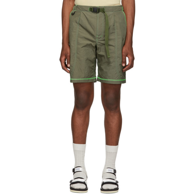 John Elliott Khaki High Shrunk Nylon Mountain Shorts John Elliott