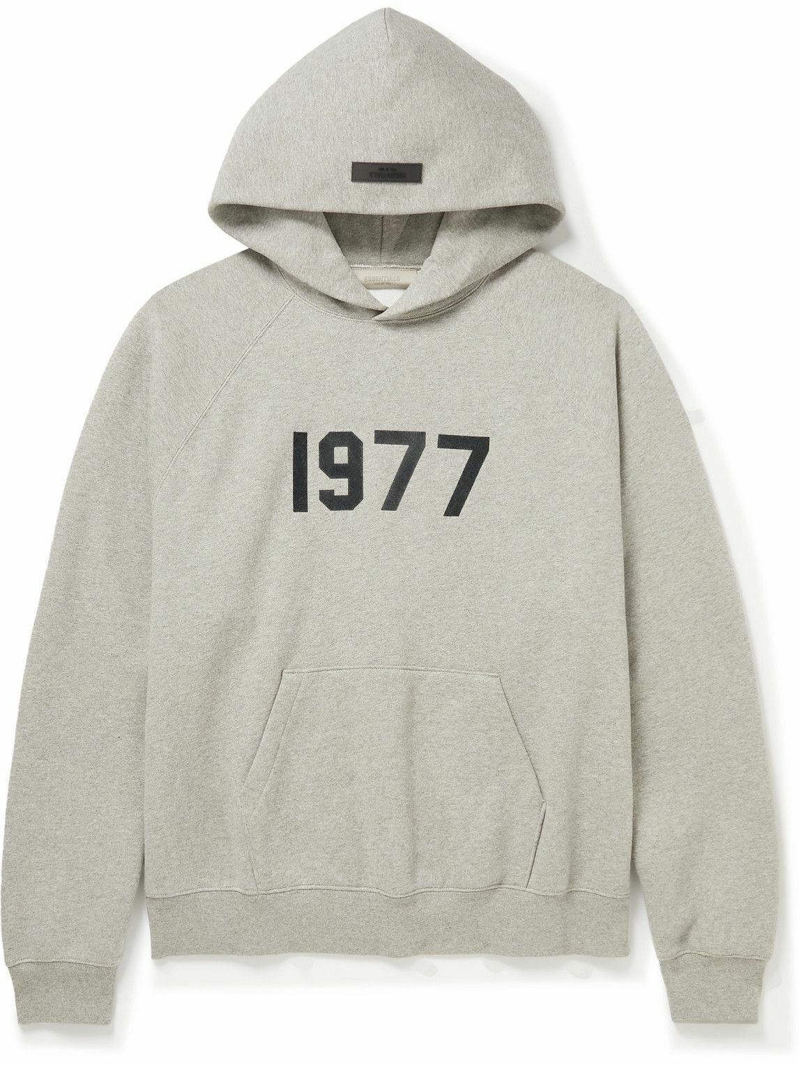 Fear Of God Essentials Logo Flocked Cotton Blend Jersey Hoodie Gray Fear Of God Essentials 7217