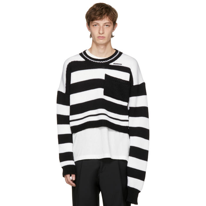 Raf Simons Black and White Disturbed Striped Sweater adidas x Raf 