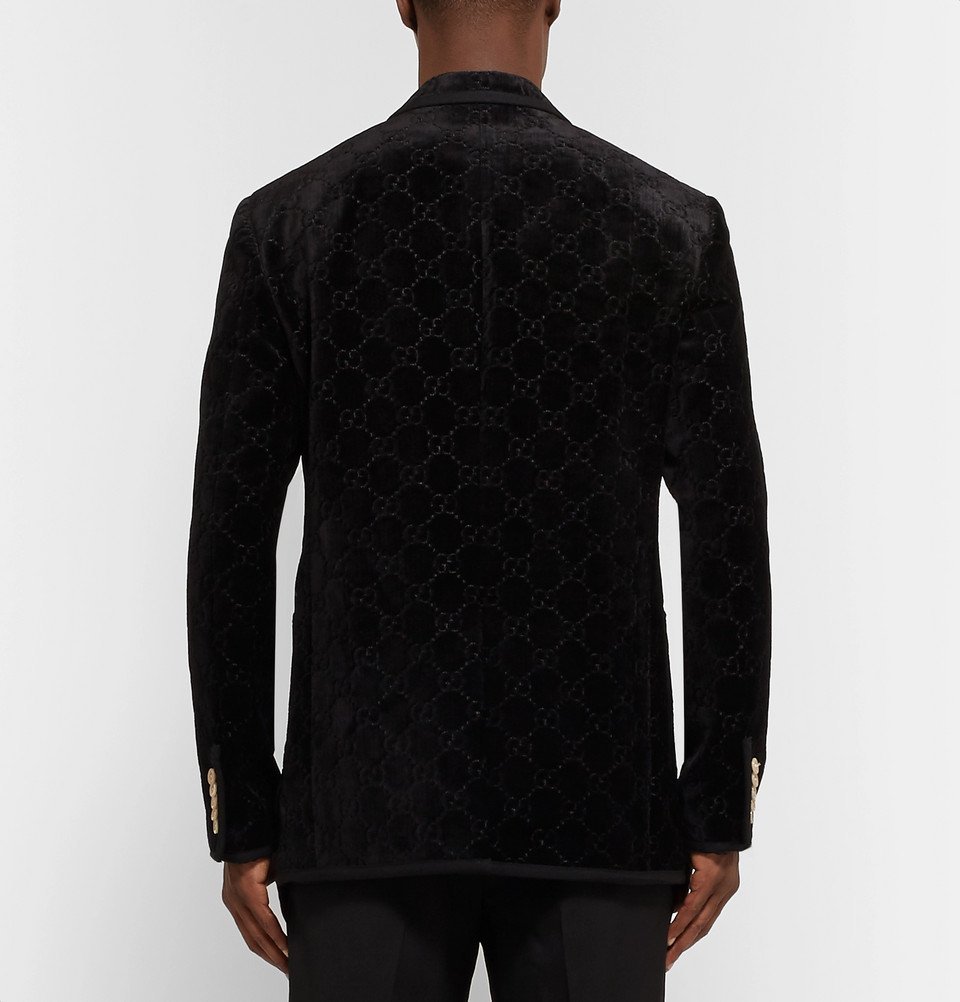 Gucci Black GrosgrainTrimmed Embroidered Velvet Blazer Men Black Gucci