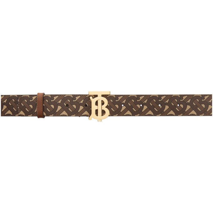 Photo: Burberry Beige and Brown E-Canvas TB Monogram Belt