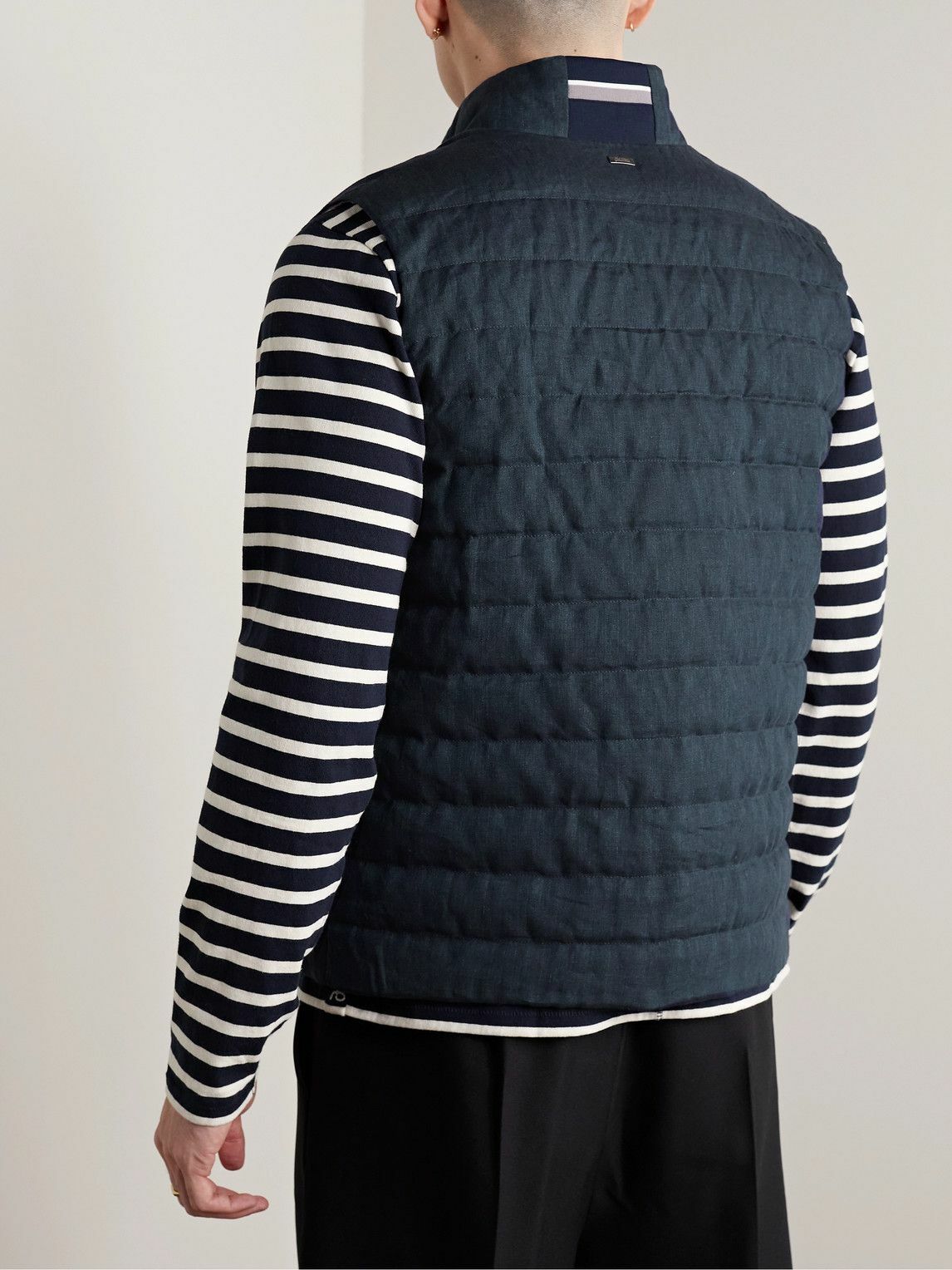 Herno Quilted Linen Down Gilet Blue Herno