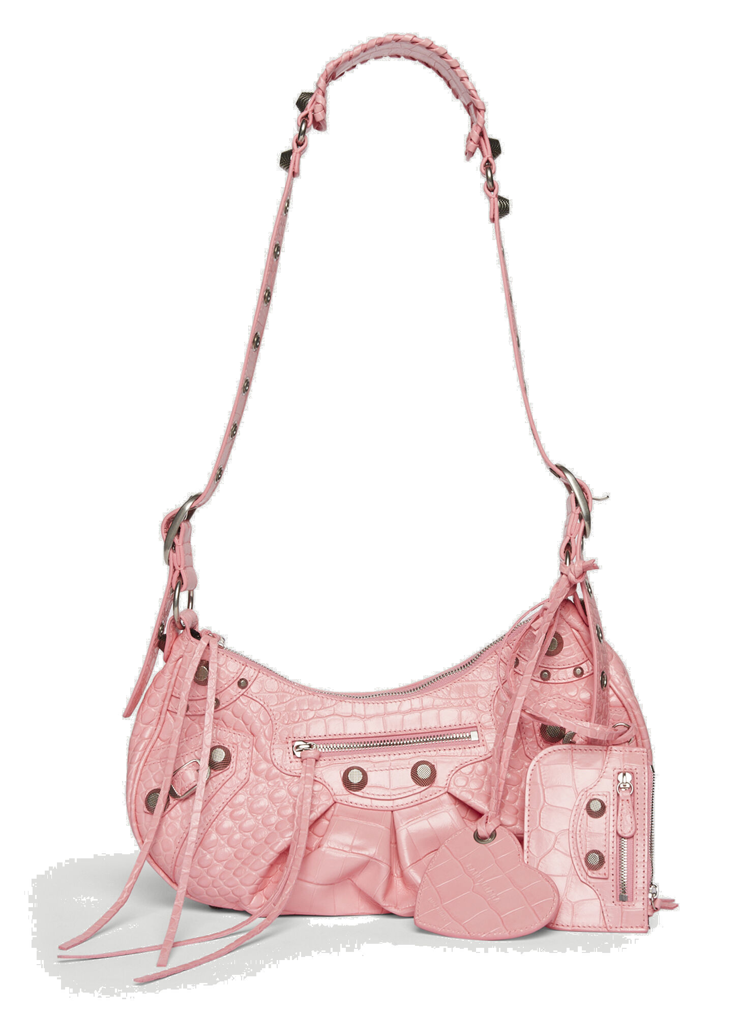 Le Cagole Crocodile-Embossed Shoulder Bag in Pink Balenciaga