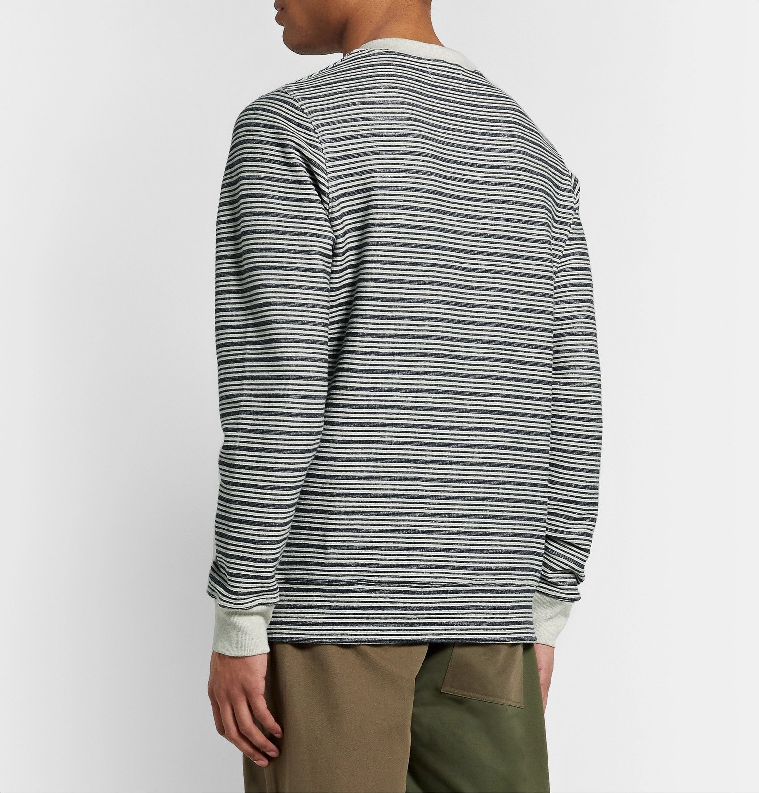 Oliver Spencer - Robin Ribbed Striped Cotton-Blend Jersey Sweatshirt - Blue